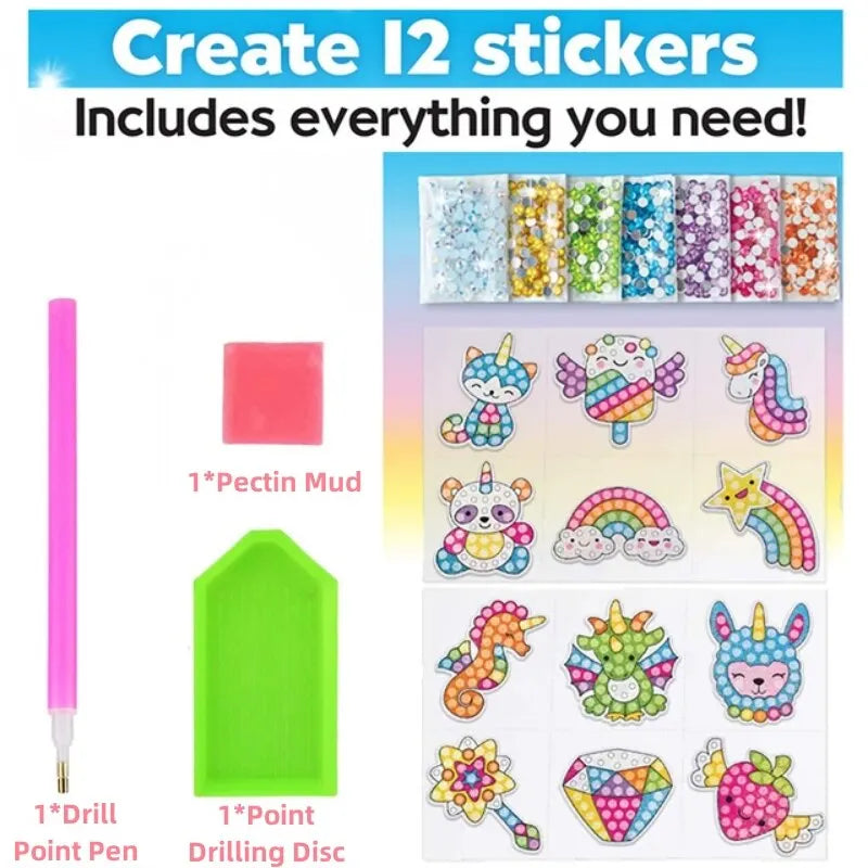 DIY Diamond Painting Stickers Kit for Kids – 12 Designs